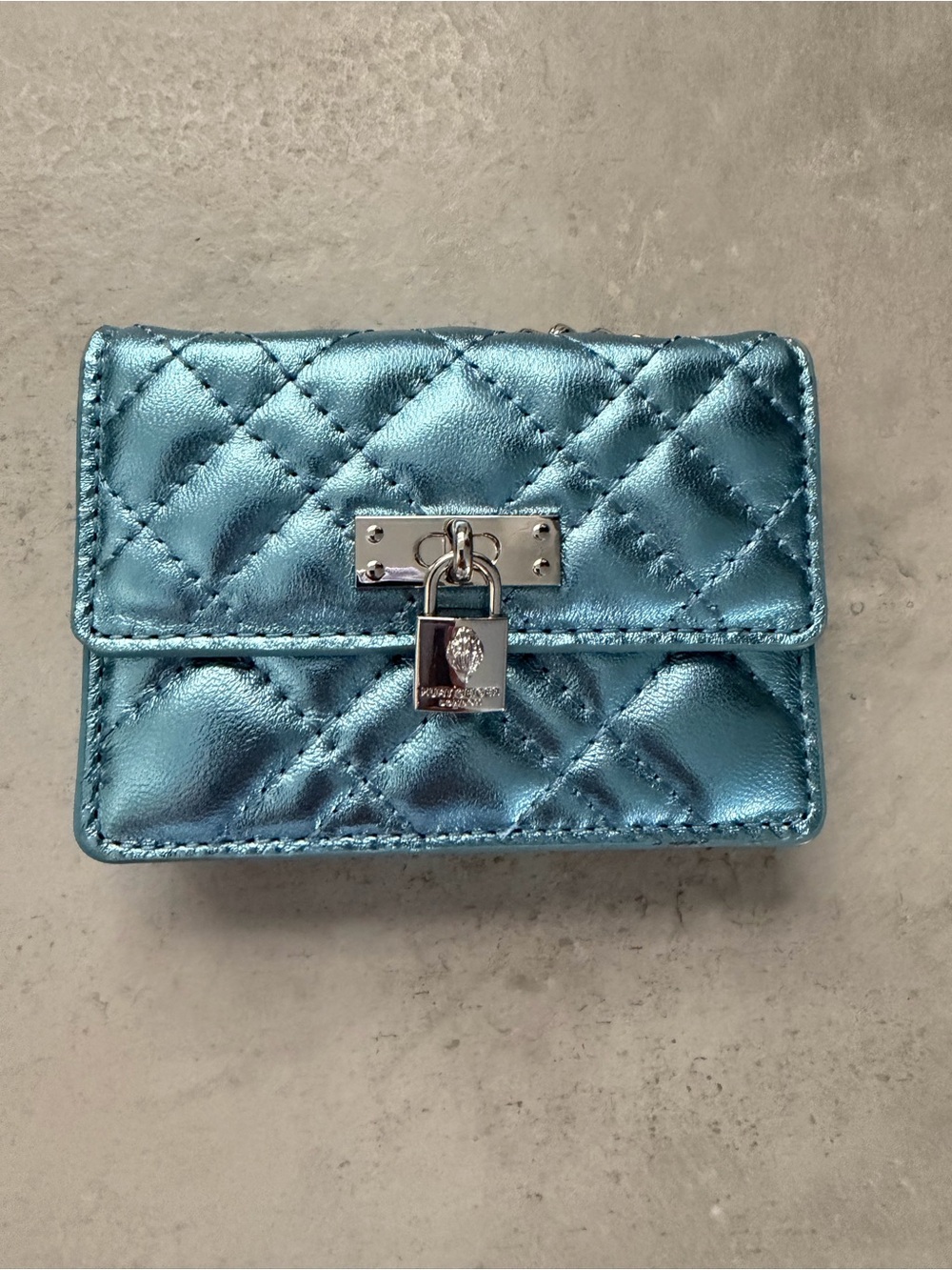 Kurt Geiger Metallic Quilted Mini Wallet - Teal Blue